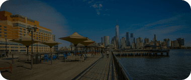 View of Jersey City's waterfront with the Manhattan skyline in the background