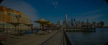View of Jersey City's waterfront with the Manhattan skyline in the background