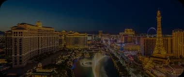 Las Vegas Strip at night with illuminated casino hotels and city lights