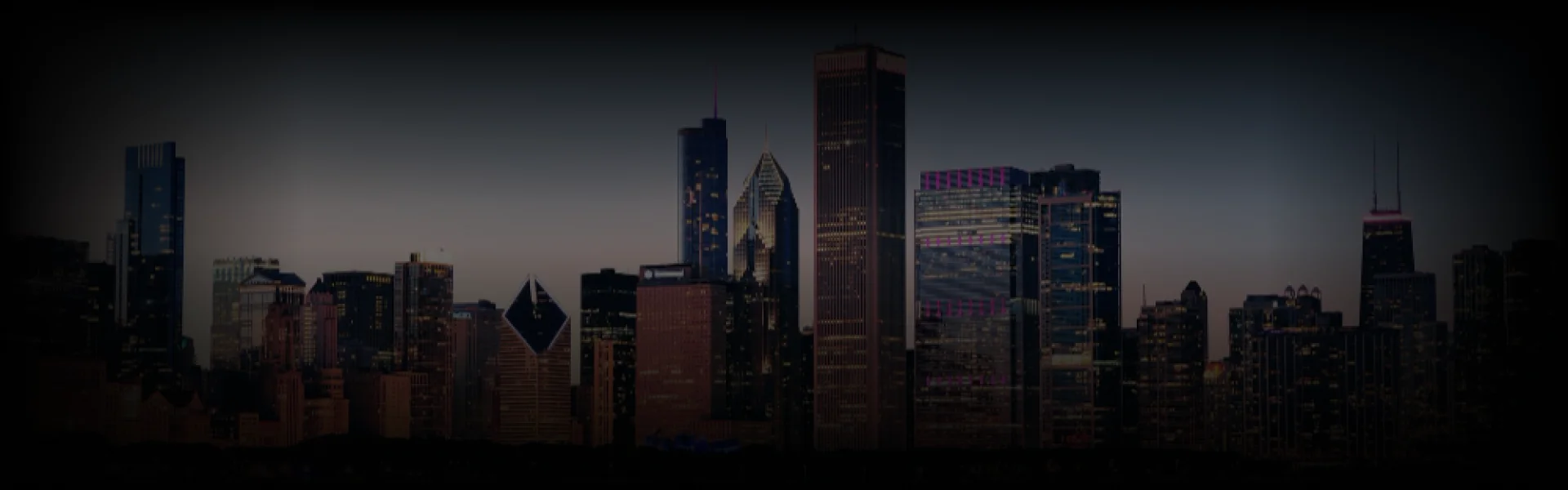 Prestige Ride website hero section showcasing a panoramic skyline view of a U.S. city at dusk.