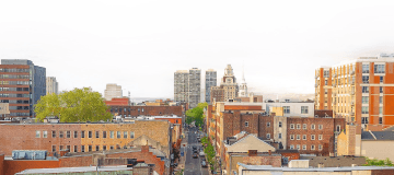 Pennsylvania street view with historic and modern buildings
